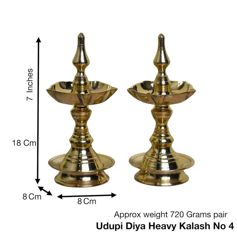 Neetu Arts Pure Brass Short Udupi Diya Heavy 7 inches Brass Colour Pack of 1 Pair - Image 2
