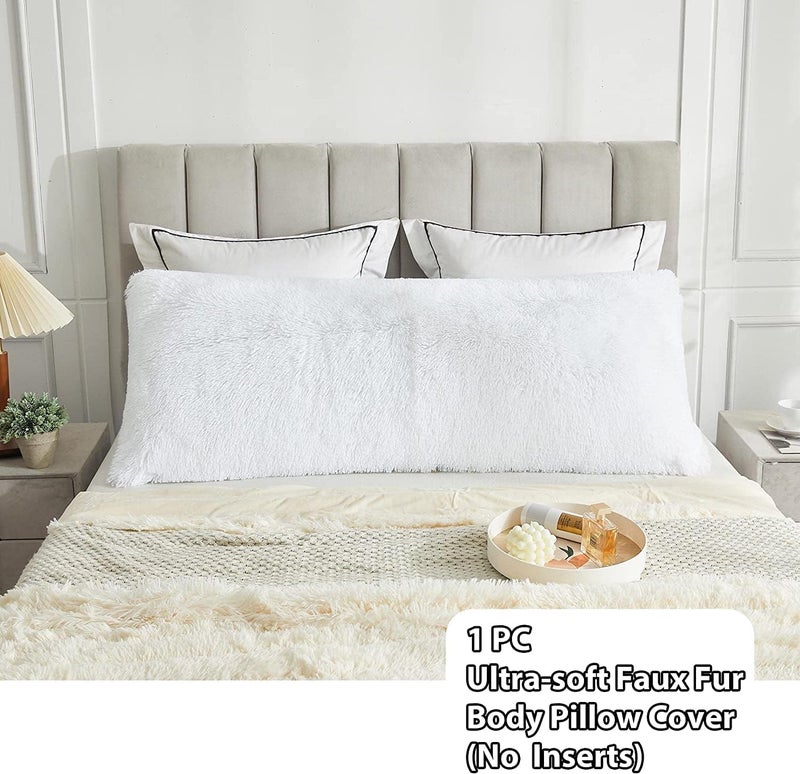 Brownmonkey Ultra Soft Velvet Body Pillow Cover/Case Pillowcase with Hidden Zipper, Zippered Body Pillow Case (White (Fur)) - Image 3