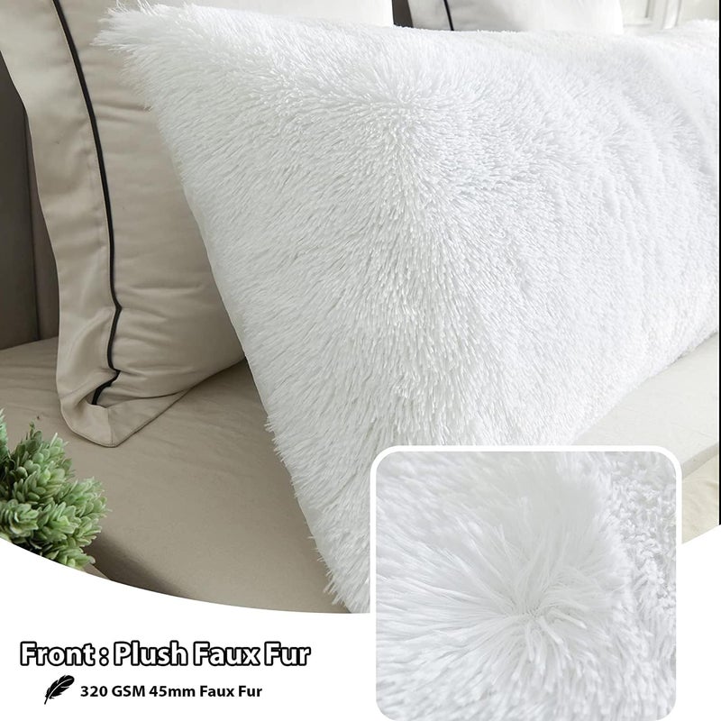 Brownmonkey Ultra Soft Velvet Body Pillow Cover/Case Pillowcase with Hidden Zipper, Zippered Body Pillow Case (White (Fur)) - Image 2