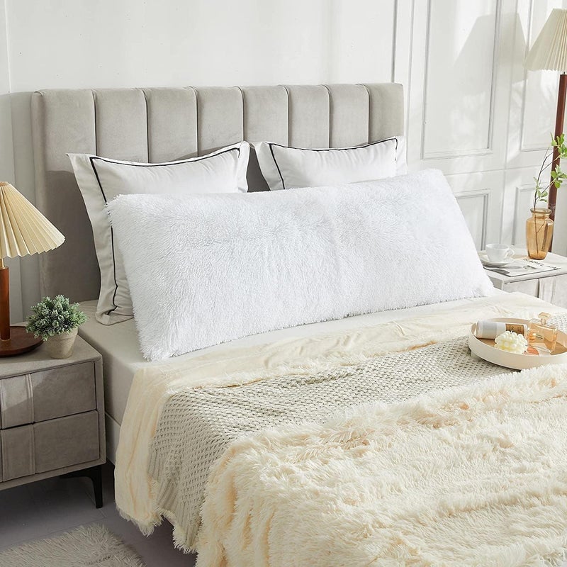 Brownmonkey Ultra Soft Velvet Body Pillow Cover/Case Pillowcase with Hidden Zipper, Zippered Body Pillow Case (White (Fur)) - Image 1