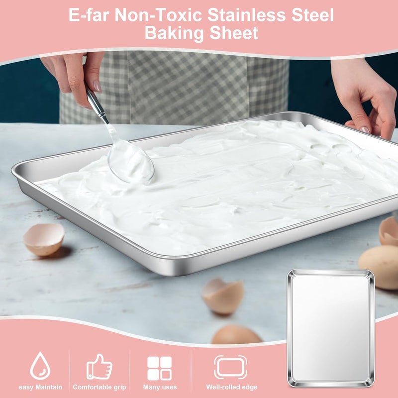 E-far Baking Sheet Set of 2, Large 40.5 x 30.5 x 2.5 CM Baking Pan Tray, Stainless Steel Cookie Sheet for Oven Roasting Grilling Cooking, Non Toxic & Mirror Finish, Dishwasher Safe - Image 4