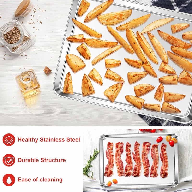 E-far Baking Sheet Set of 2, Large 40.5 x 30.5 x 2.5 CM Baking Pan Tray, Stainless Steel Cookie Sheet for Oven Roasting Grilling Cooking, Non Toxic & Mirror Finish, Dishwasher Safe - Image 5