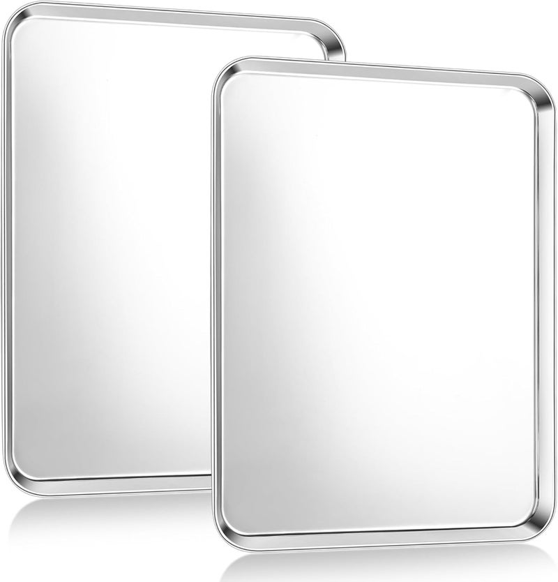 E-far Baking Sheet Set of 2, Large 40.5 x 30.5 x 2.5 CM Baking Pan Tray, Stainless Steel Cookie Sheet for Oven Roasting Grilling Cooking, Non Toxic & Mirror Finish, Dishwasher Safe - Image 1