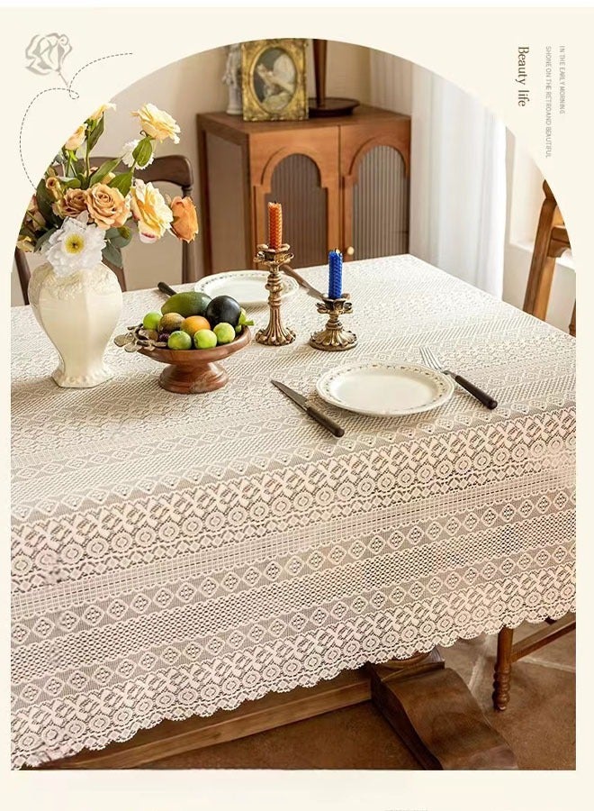 FLYROAD 140*100CM waterproof tablecloth, embroidered cotton and linen tassel tablecloth, heavy-duty wrinkle-proof rectangular tablecloth, suitable for home or outdoor - Image 3