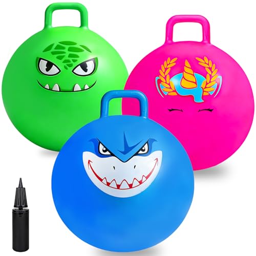 Hymaz Bounce Balls with Handles for Kids 3 Pack Hopper Ball for Kids 36 Hippity Hop Balls 18 Inch with Air Pump Jumping Bouncing Ball Ride On Toys for Sports Games Balance Exercise Fun - Image 1