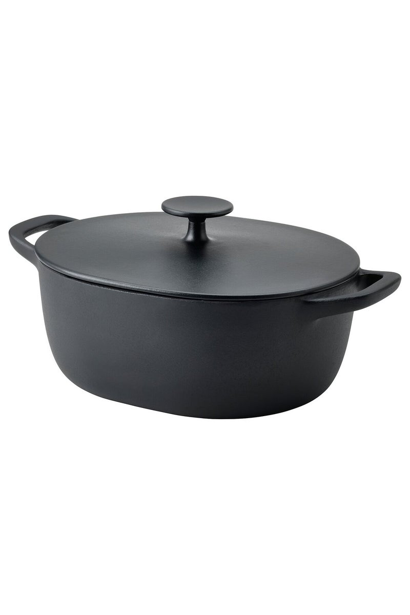 VARDAGEN Casserole with lid, enamelled cast iron matt/black, 5 l - Image 1