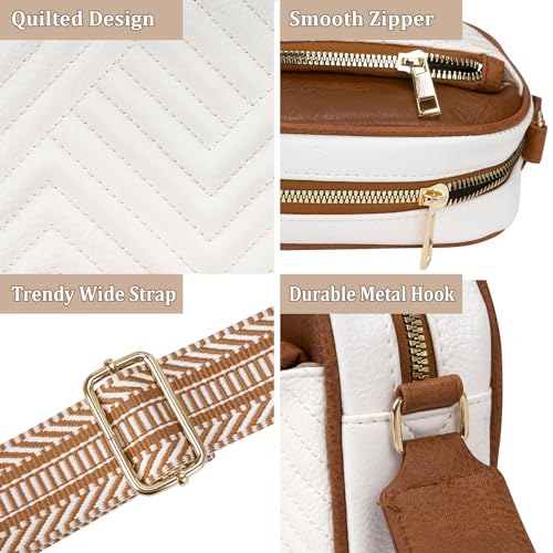 Toptime Crossbody Bags for Women, Quilted Shoulder Bag with Adjustable Wide Strap, Small Camera Crossbody Purses for Women, Trendy White Handbag Multi Compartment for Travel Shopping Work - Image 3
