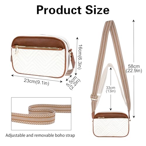 Toptime Crossbody Bags for Women, Quilted Shoulder Bag with Adjustable Wide Strap, Small Camera Crossbody Purses for Women, Trendy White Handbag Multi Compartment for Travel Shopping Work - Image 2