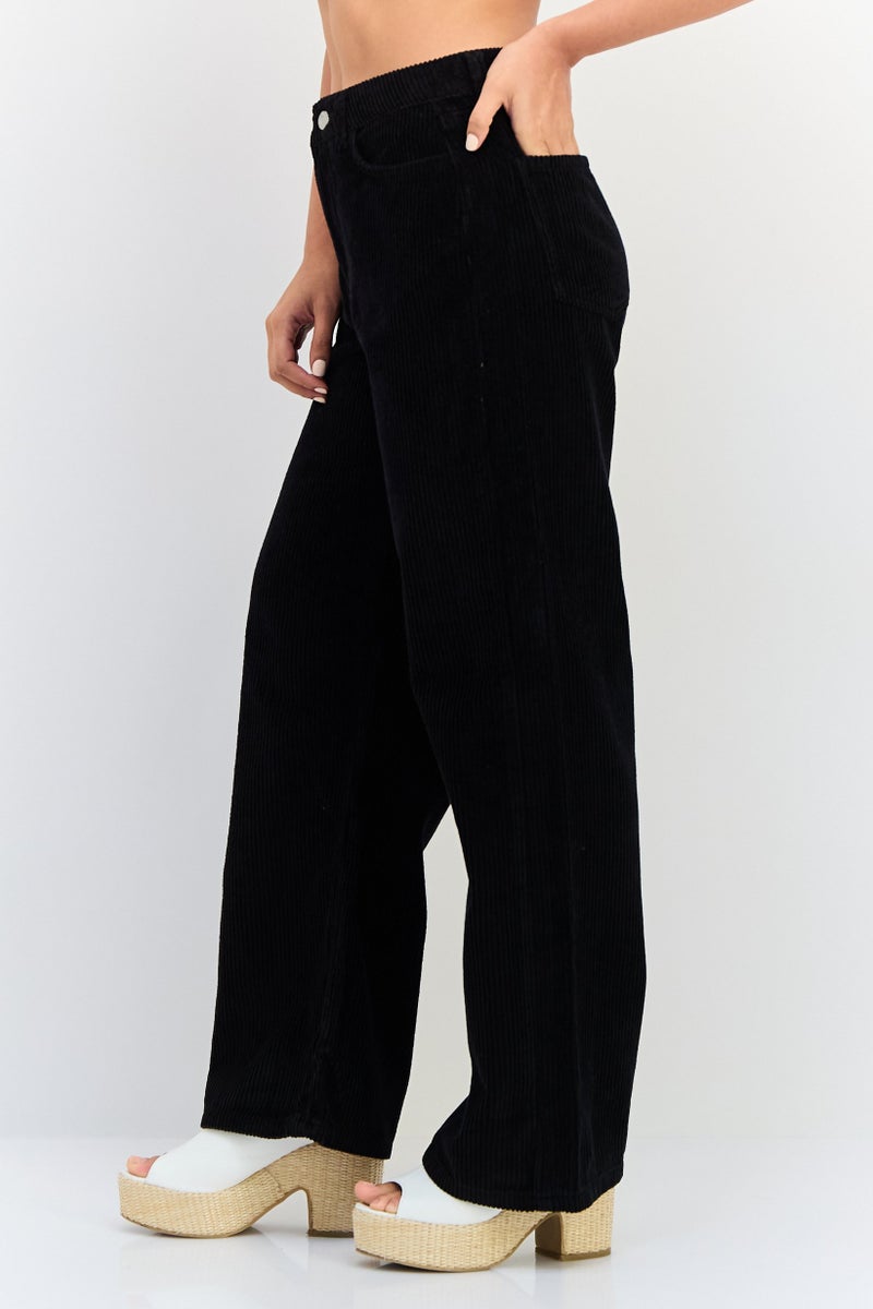 Threadbare سروال كوردروي منسوج للنساء بتصميم عادي، أسود - Image 2