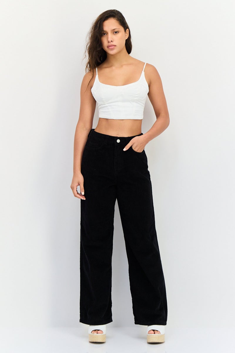 Threadbare سروال كوردروي منسوج للنساء بتصميم عادي، أسود - Image 4