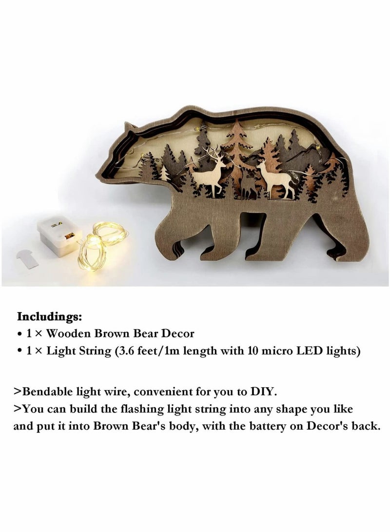 كابتن تيك Desktop Ornament with Light, Wooden Brown Bear, Forest Animals Table Decor, Wooden Knick Knacks Decorations for Home, Crafts Creative 3D Wooden Wall Art Décor Lighted DIY LED Shelf Decorations - Image 2