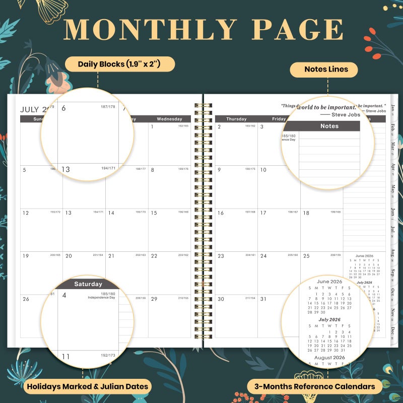 Artfan 2026-2029 Monthly Planner - 3 Year Planner 2026-2029, Jul. 2026 - Jun. 2029, 9" x 11", 3 Year Calendar Planner 26-29, 36 Monthly Calendar with Tabs, Notes Pages, Inner Pocket - Green Leaves - Image 3