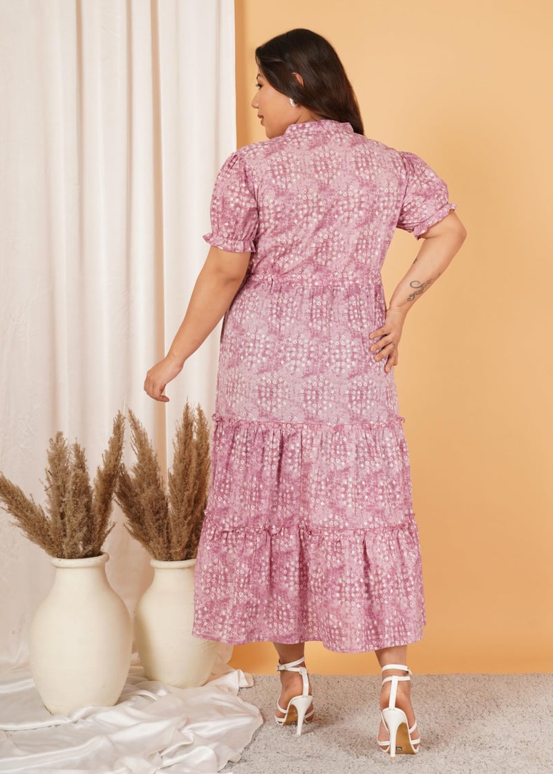 Indietoga Women's Plus Size Pure Cotton A-Line Tiered Maxi Dress (P10001559_ Pink Circular Print_6XL) - Image 3
