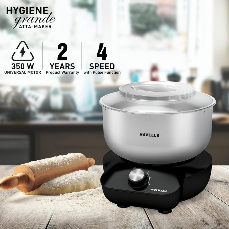Havells Havells Hygiene Grande Atta Kneader Dough Maker with 5L SS Bowl Up to 1 KG Dough Maker 4 Speed Aluminium Dough Hook Transparent Anti Splatter Lid with Lock Hands Free Operation 2 Yr Warranty  - Image 2