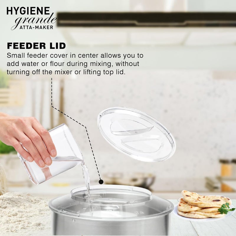 Havells Havells Hygiene Grande Atta Kneader Dough Maker with 5L SS Bowl Up to 1 KG Dough Maker 4 Speed Aluminium Dough Hook Transparent Anti Splatter Lid with Lock Hands Free Operation 2 Yr Warranty  - Image 3