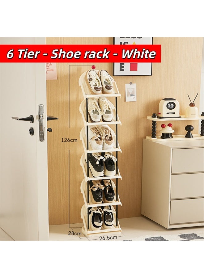 6-Tier Shoe Rack, Freestanding Vertical Shoe Storage Organizer, Large Capacity Shoe Shelves for Entryway and Closet, Easy Assembly and Space-Saving, 26.5*28*126cm (White) - Image 2