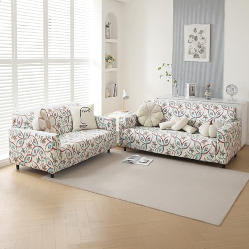 HOKIPO Premium Printed Velvet Sofa Cover 3 Seater Fully Covered, Beige Persian Garden (AR-5797-D9) - Image 3
