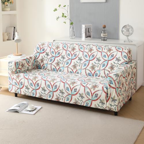 HOKIPO Premium Printed Velvet Sofa Cover 3 Seater Fully Covered, Beige Persian Garden (AR-5797-D9) - Image 1