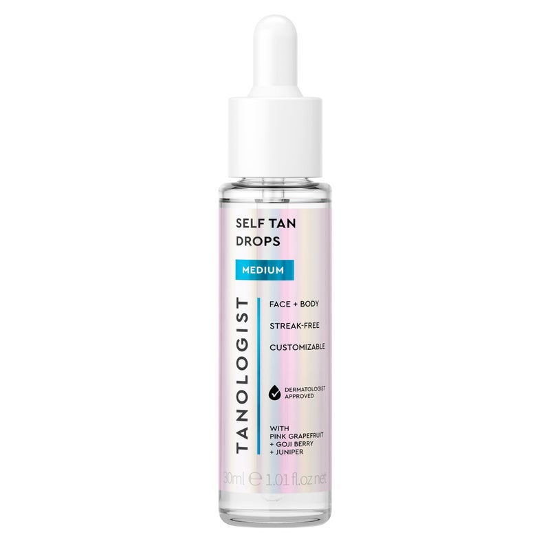 Tanologist Medium Self Tan Drops, Streak-Free Body & Face Tanning Drops, No Fake Tan Smell, For Moisturizer & Lotion, Bronzing Face Tanner, Skincare Ingredients, Vegan, 1.01 fl. oz/30 ml Bottle - Image 1