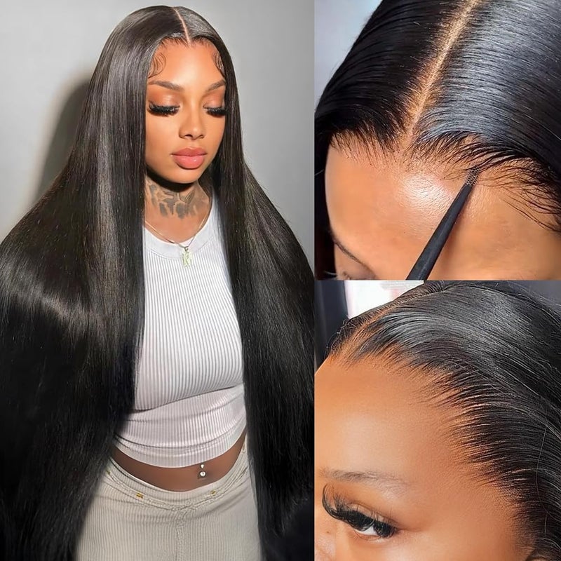 Pizazz 13x6 HD Lace Front Wigs Human Hair Pre Plucked Pre Bleached Pre Cut Glueless Wig Human Hair Upgrade Invisible Drawstring Wig with Tapes Straight 200 Density EartoEar Frontal Wigs for Women - Image 2