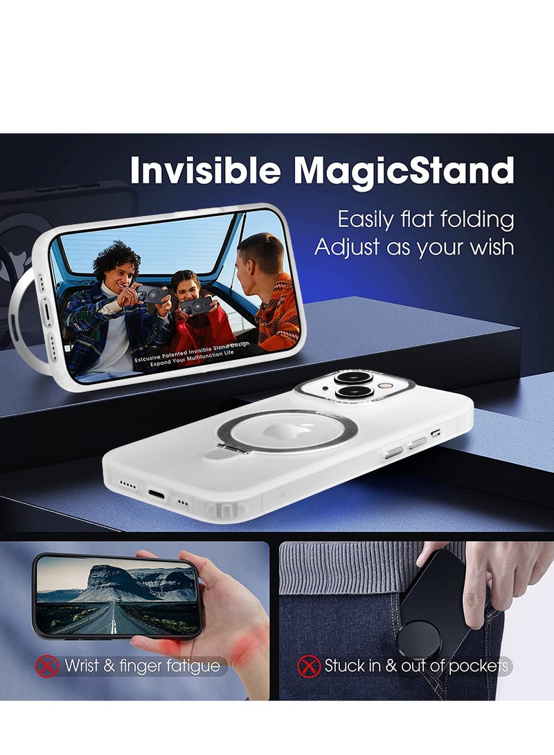 INFOSUN iPhone 14 Case with Magnetic Invisible Stand Cover Shockproof and Anti-Yellow Slim Thin Translucent Matte Protective Magsafe Case for Apple iPhone 14 6.1 inch - White - Image 3