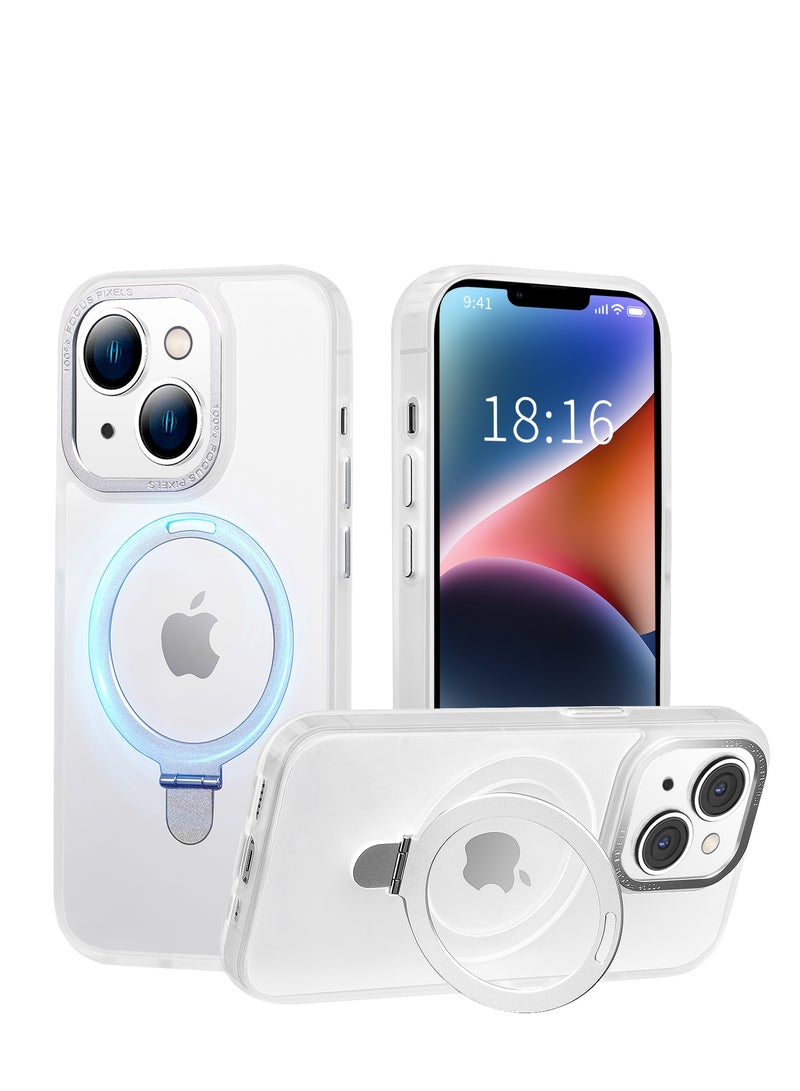 INFOSUN iPhone 14 Case with Magnetic Invisible Stand Cover Shockproof and Anti-Yellow Slim Thin Translucent Matte Protective Magsafe Case for Apple iPhone 14 6.1 inch - White - Image 1