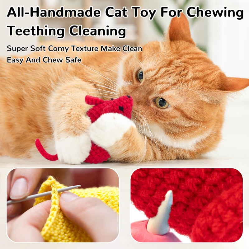 Retro Shaw Catnip Toys Crochet Mice Cat Toys,3 Pcs Yarn Cat Nip Mouse Animals Toy,Safe Teeth Cleaning Toy for Indoor Kittens - Image 2