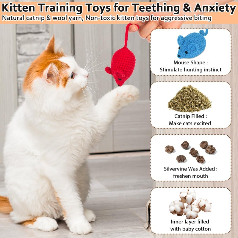 Retro Shaw Catnip Toys Crochet Mice Cat Toys,3 Pcs Yarn Cat Nip Mouse Animals Toy,Safe Teeth Cleaning Toy for Indoor Kittens - Image 4