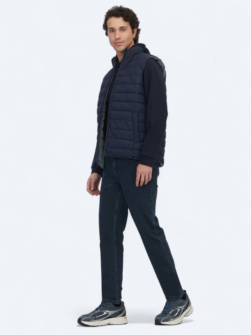 Kip Dark Mint Regular Fit Turtleneck Casual Weaving Puffer Vest - Image 5