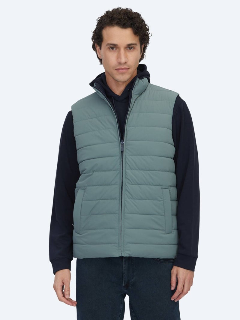 Kip Dark Mint Regular Fit Turtleneck Casual Weaving Puffer Vest - Image 3