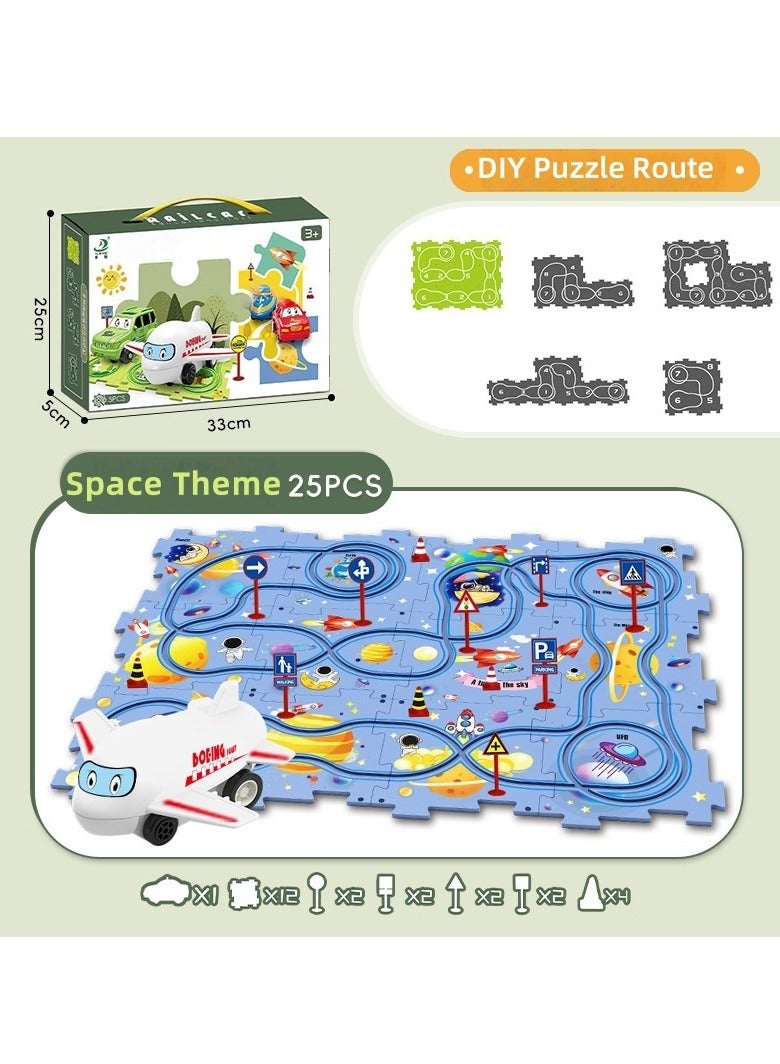 25 Packs Puzzle Racing Children's Racing Track Set, Space Puzzle Puzzle Racing Track Car Game Set, Puzzle Racing Track Set, Preschool Best Children's Gift Christmas Boys and Girls Gift (Space Series)  - Image 2