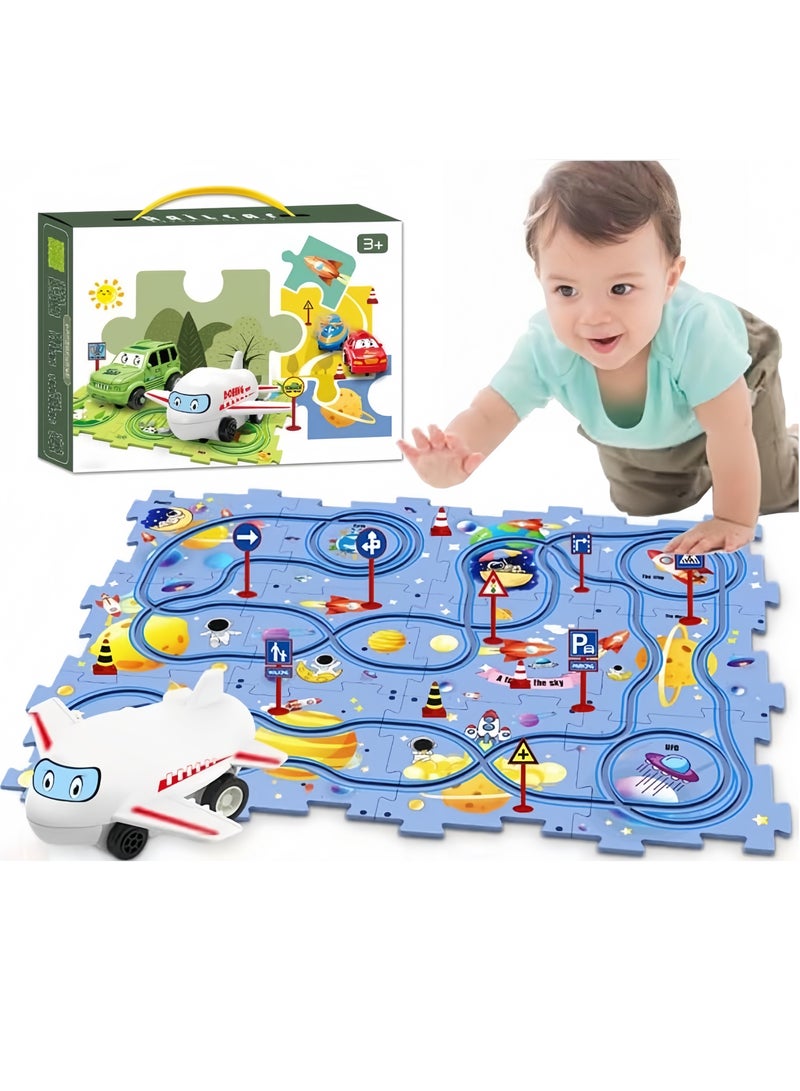 25 Packs Puzzle Racing Children's Racing Track Set, Space Puzzle Puzzle Racing Track Car Game Set, Puzzle Racing Track Set, Preschool Best Children's Gift Christmas Boys and Girls Gift (Space Series)  - Image 1