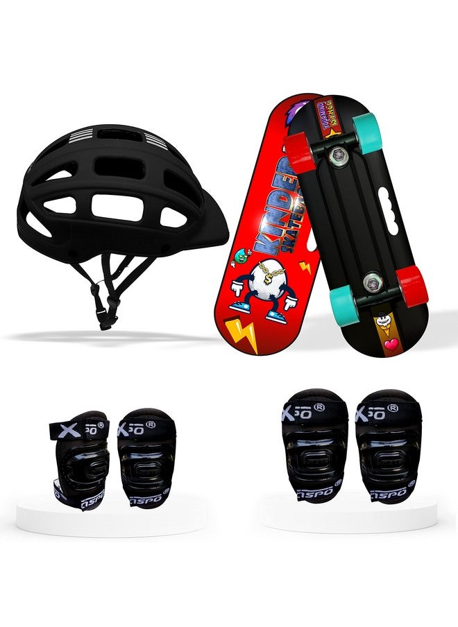 Jaspo Dragon Fire Junior Kids Fiber Skateboard Kit I Casterboard I Cruiser I (18"X 6") Junior Board Kit 18 Inches (For Upto 7 Years Age) - Black  - Image 1