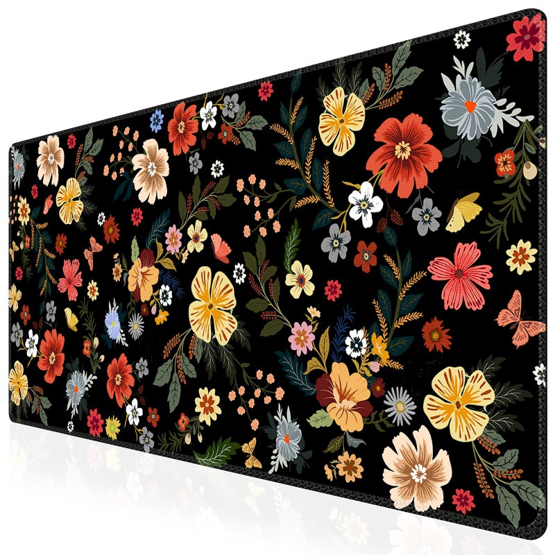 iCasso Desk Matt for Desktop, Cute Desk Pad Mat, XXL Large Mouse Pad, Anti-Slip Big Mousepad with Stitched Edges, Keyboard Pad Mouse Mat for Computer, Work, Gaming (Floral) - Image 1