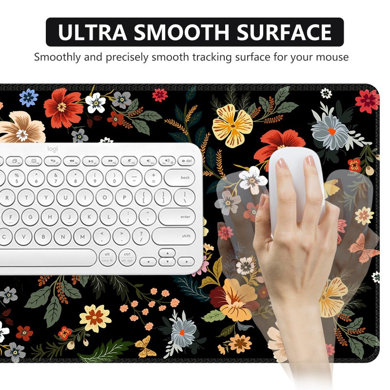 iCasso Desk Matt for Desktop, Cute Desk Pad Mat, XXL Large Mouse Pad, Anti-Slip Big Mousepad with Stitched Edges, Keyboard Pad Mouse Mat for Computer, Work, Gaming (Floral) - Image 5