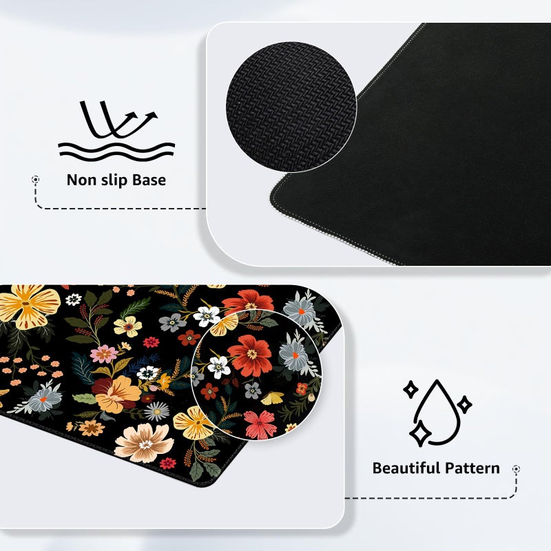 iCasso Desk Matt for Desktop, Cute Desk Pad Mat, XXL Large Mouse Pad, Anti-Slip Big Mousepad with Stitched Edges, Keyboard Pad Mouse Mat for Computer, Work, Gaming (Floral) - Image 4