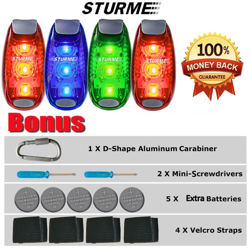 STURME LED Safety Light Strobe Lights for Daytime Running Walking Bicycle Bike Kids Child Woman Dog Pet Runner Best Flashing Warning Clip on Small Reflective Set Flash Walk Night (Green Blue Redx2) - Image 2