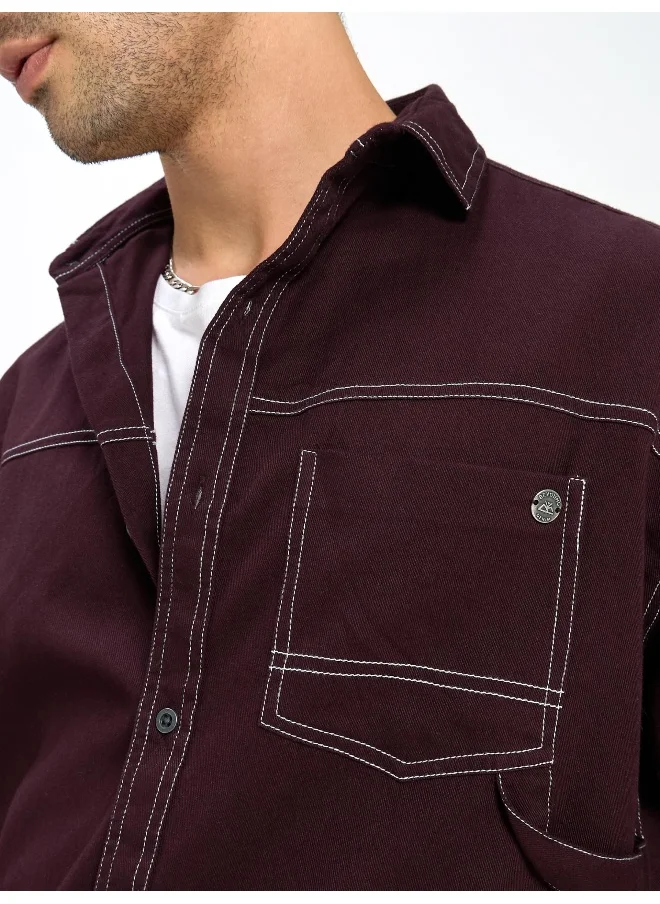 بيونغ French Wine Contrast Stitch Shirt for Men