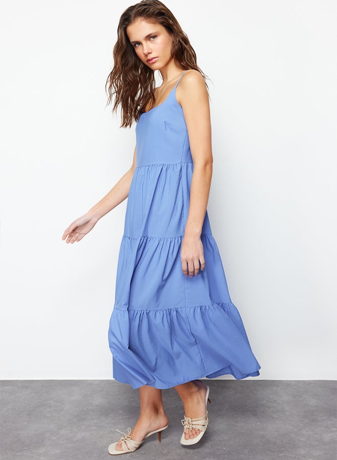 trendyol Indigo Skirt Waist Opening Cotton Blend Maxi Woven Dress - Image 1