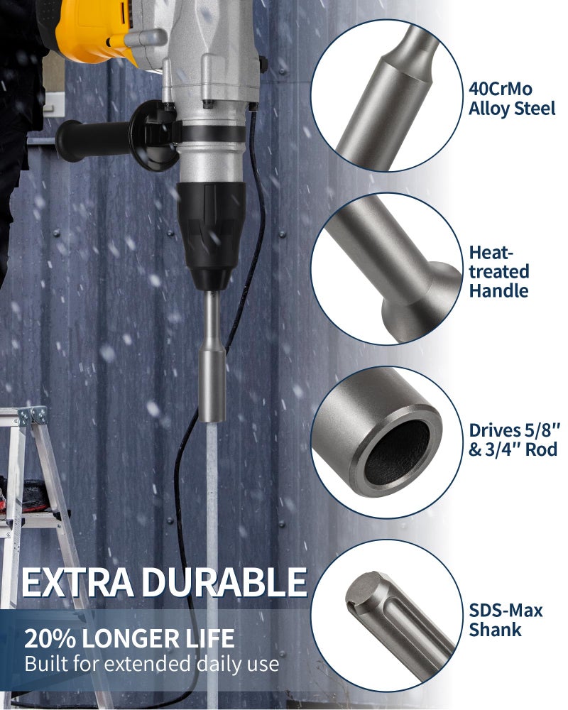 Firecore SDS Max Ground Rod Driver for 5/8 Inch & 3/4 Inch Grounding Rods, Firecore One-Piece Ground Rod Driver Adapter Bits for SDS-Max Rotary Hammer Drill Tool Jackhammer Attachment, SDS Ground Driving Bits - Image 2