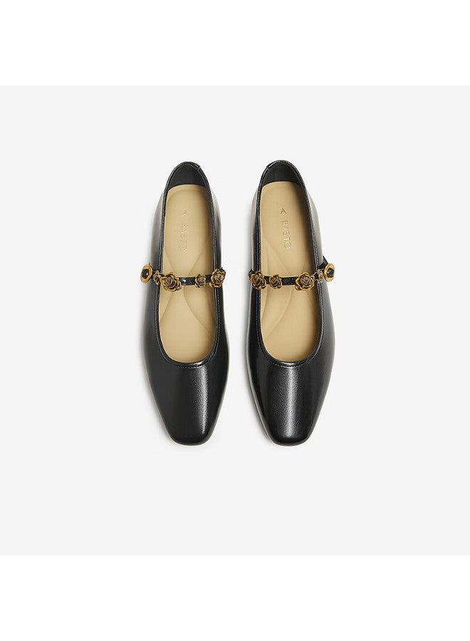 BASTO Baisitu 25 Spring Simple Retro Mary Jane Shoes Square Heel Women's Single Shoes M1107aq5 Black Size 39 - Image 2