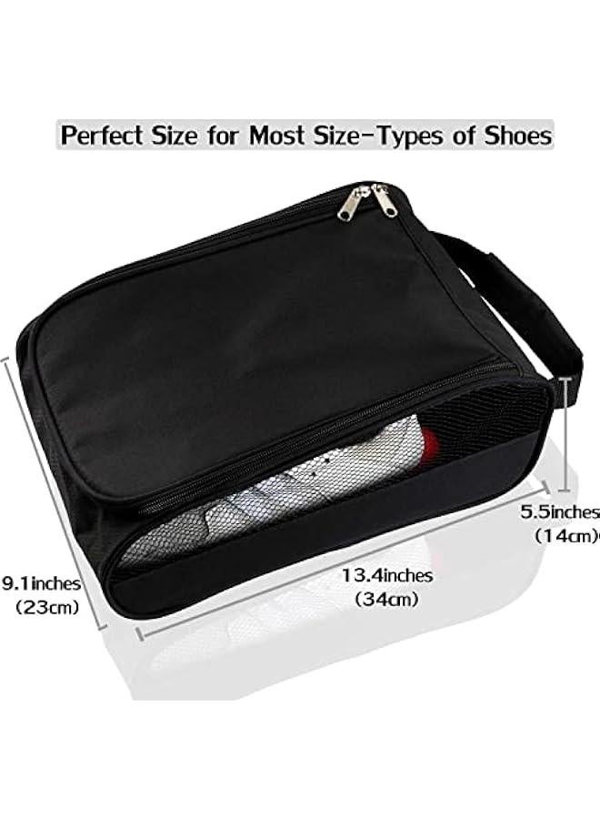 Golf Shoes Bag, Black Polyester Zippered Sport Shoes Bag with Mesh Panel for Protecting Shoes and Preventing Odors, Top Handle for Easy Storage and Travel - Image 3