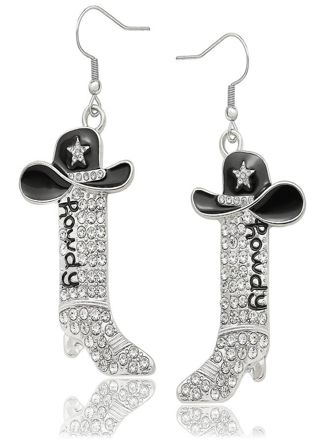 RechicGu Glitter Rhinestone Cowgirl Earrings for Women, Western Howdy Letter Dangle Boot Earring Cowboy Enamel Hat with Sparkly Star Rodeo Country Concert Party Outfits Jewelry Black - Image 1