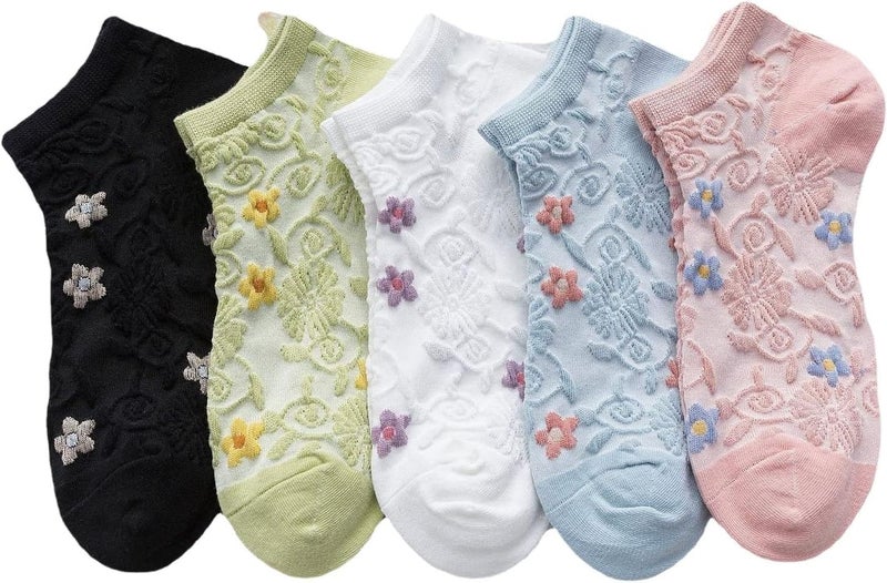 KETKAR Women's Premium Cotton Stylish Ankle Length Low Cut Socks Free Size - 5 Pair Design May Vary (Multicolour) - Image 1