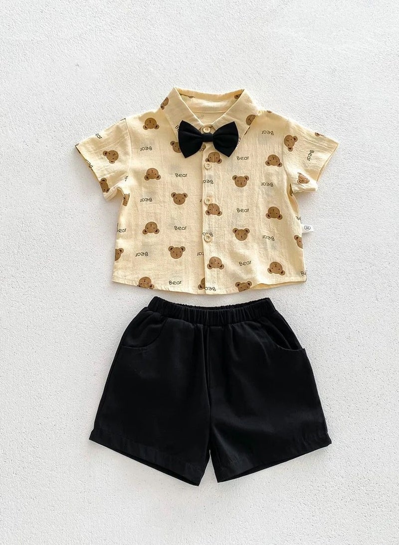 Joy For Kids Baby Boy Party Wear – Teddy Bear Shirt & Shorts Set with Bow - Image 2