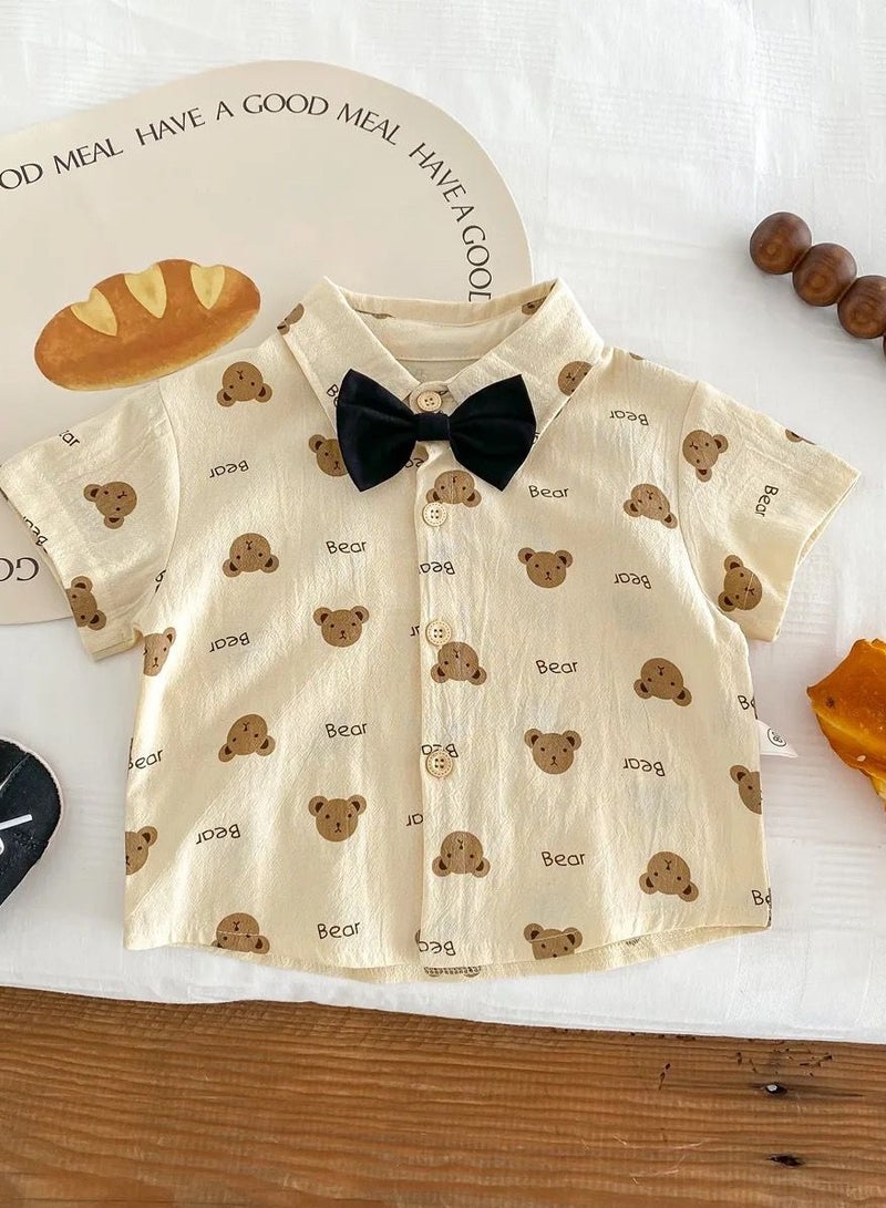 Joy For Kids Baby Boy Party Wear – Teddy Bear Shirt & Shorts Set with Bow - Image 3