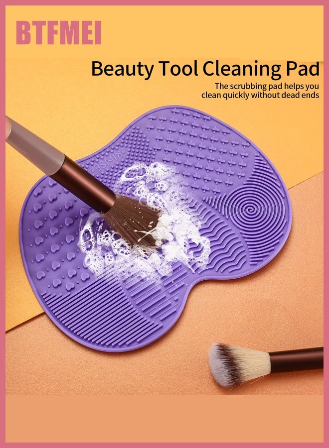 BTFMEI Makeup Brush Cleaning Mat 4-Pack, Silicone Apple Shape Brush Cleaner Pads with Suction Cups, Non-Slip Reusable Makeup Brush Washer & Cleaning Tool – Pink, Red, Green, Purple - Image 3
