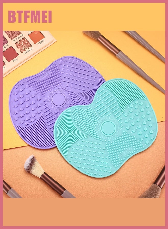 BTFMEI Makeup Brush Cleaning Mat 4-Pack, Silicone Apple Shape Brush Cleaner Pads with Suction Cups, Non-Slip Reusable Makeup Brush Washer & Cleaning Tool – Pink, Red, Green, Purple - Image 5