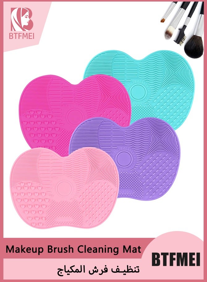 BTFMEI Makeup Brush Cleaning Mat 4-Pack, Silicone Apple Shape Brush Cleaner Pads with Suction Cups, Non-Slip Reusable Makeup Brush Washer & Cleaning Tool – Pink, Red, Green, Purple - Image 1