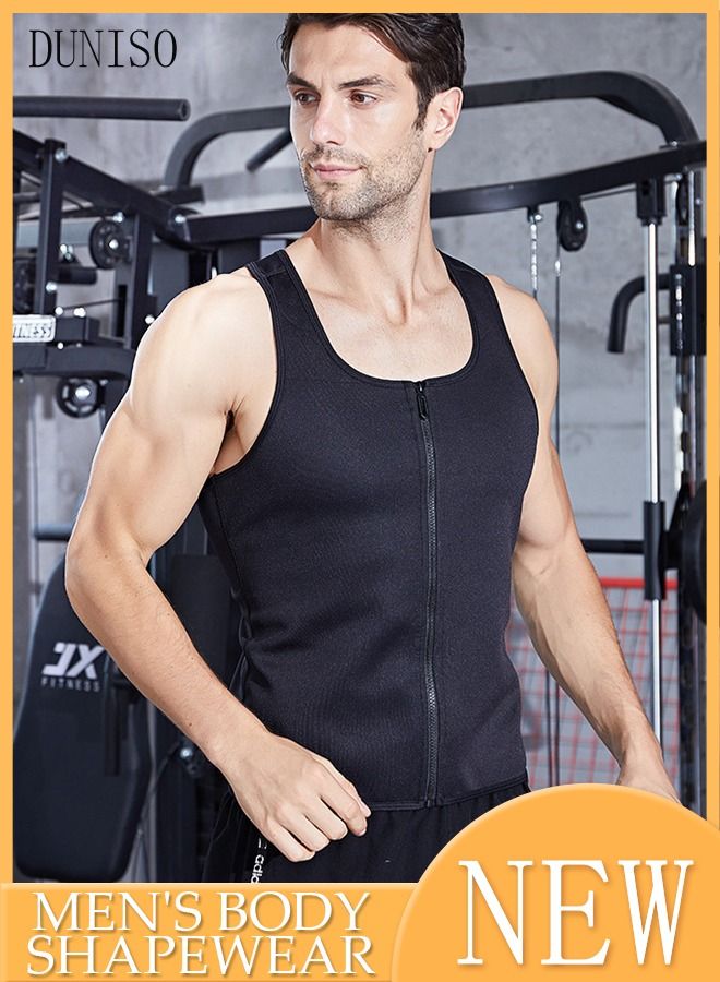 DUNISO Men's Sports Compression Shirt Slimming Body Shaper Vest Waist Trainer Workout Tank Tops Tummy Control Shapewear Back Support Tight Undershirts - Image 1